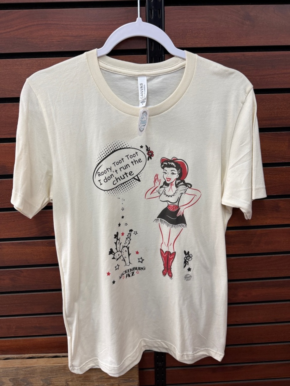 Bella Canvas Cream Short Sleeve Tee with Red and Black Cowgirl Graphic